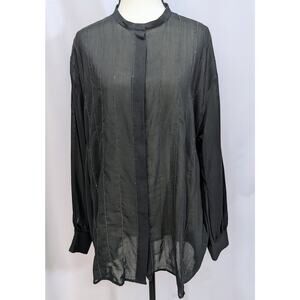 Fabiana Filippi Black Cotton Silk Sheer Button Front Top Size L Italy